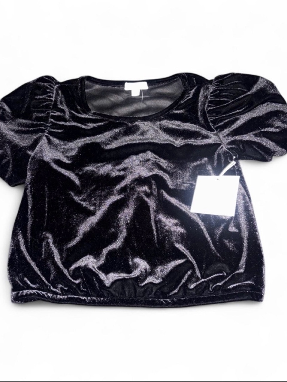 btween Black Velvet Puff-Sleeve Crop Top